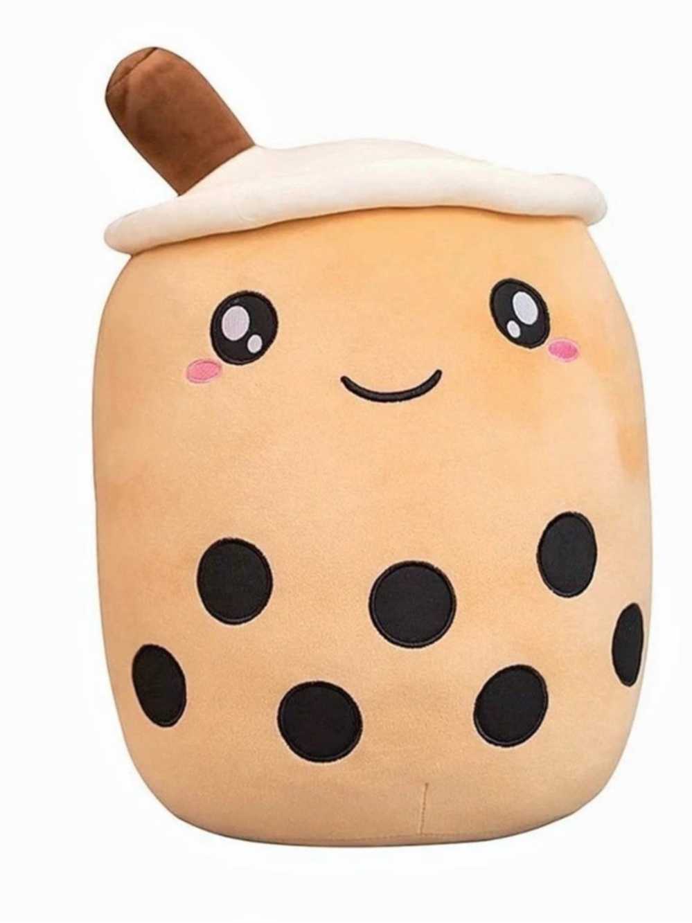 Beige Boba Tea Plush Pillow Round Eyes Bubble Milk Tea Stuffed Toy 27 inch Gift